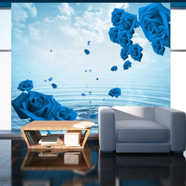 3D Delicate Blue Roses R11465 Removable Wallpaper Self Adhesive Wallpaper Extra Large Peel & Stick Wallpaper Wallpaper Mural AJ WALLPAPERS