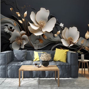 3D White Flower Charm L1790 Papel pintado removible Papel pintado autoadhesivo Extra grande Peel & Stick Wallpaper Mural AJ WALLPAPERS