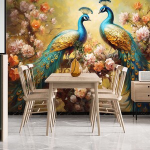 3D Animal Dois Pavões L1786 Papel de Parede Removível Papel de Parede Autoadesivo Extra Grande Peel & Stick Papel de Parede Mural AJ PAPÉIS DE PAREDE
