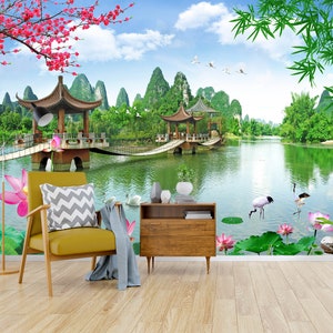 3D Vreedzame Gazebo R1417 Verwijderbaar Behang Zelfklevend Behang Extra Grote Peel &Stick Wallpaper Wallpaper Mural AJ WALLPAPERS