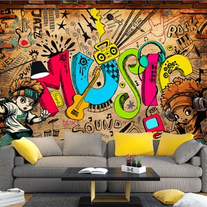 3d graffiti música l1149 papel de parede removível auto adesivo extra grande casca & vara papel de parede mural aj papéis de parede