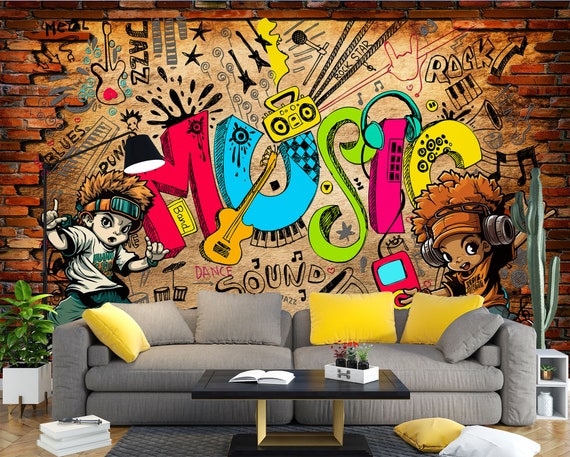 3D Graffiti Music L1149 Removable Wallpaper Self Adhesive