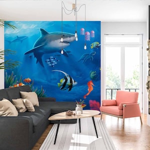 3D Tier Big Hai L2436 Entfernbare Tapete Selbstklebende Tapete Extra Großes Wandbild zum Abziehen und Aufkleben AJ WALLPAPERS