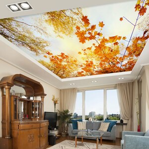 3D Herbst Ahorn Blätter CA3302 Deckentapete abnehmbare selbstklebende Tapete große Peel & Stick Tapete Tapete Wandbild AJ WALLPAPERS