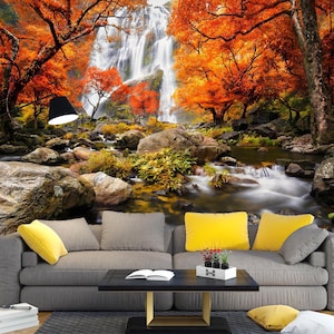 3D Outono Cachoeira L2015 Papel de Parede Removível Papel de Parede Autoadesivo Extra Grande Peel & Stick Papel de Parede Mural AJ PAPÉIS DE PAREDE