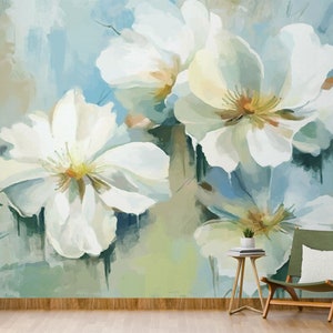 Flores blancas 3D L1535 Papel pintado removible Papel pintado autoadhesivo Papel pintado extra grande Peel & Stick Papel pintado Mural AJ WALLPAPERS