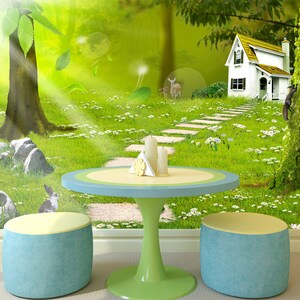 3D Forest White House R11493 abnehmbare Tapete selbstklebend Tapete extra groß Peel & Stick Tapete Tapete Wandbild AJ WALLPAPERS