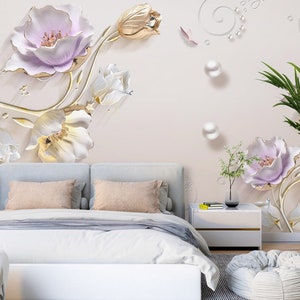 3D Golden Tulips L1470 Papel pintado removible Papel pintado autoadhesivo Papel pintado extra grande Peel & Stick Papel pintado Mural AJ WALLPAPERS