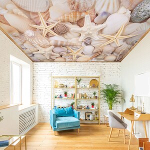 3D zeester en schelpen CA1277 plafondbehang verwijderbaar zelfklevend behang grote schil & stok behang muurschildering AJ WALLPAPERS
