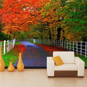 3D Herbst Wald Landschaft R5190 abnehmbare Tapete selbstklebend Tapete extra groß Peel & Stick Tapete Tapete Wandbild AJ WALLPAPERS