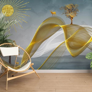 3D Golden Sun L2322 Papel de parede removível Papel de parede autoadesivo Extra grande Peel & Stick Papel de parede Mural AJ PAPÉIS DE PAREDE