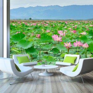 3D Sommer Lotus Teich R4629 abnehmbare Tapete selbstklebend Tapete extra groß Peel & Stick Tapete Tapete Wandbild AJ WALLPAPERS