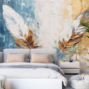 3D Feather schilderij L2900 verwisselbare wallpaper zelfklevend behang extra grote Peel & Stick Wallpaper Wallpaper muurschildering AJ WALLPAPERS