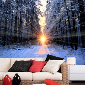 3D Tranquil Snow Forest R5265 Fondo de pantalla extraíble Fondo de pantalla autoadhesivo Papel tapiz extra grande Peel & Stick Wallpaper Wallpaper Mural AJ WALLPAPERS