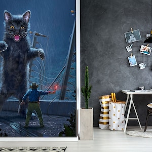 3D beängstigend schwarze Katze Sonnenbrille A050 abnehmbare Tapete selbstklebende Tapete große Peel & Stick Wallpaper Wallpaper Wandbild Vincent