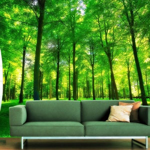 3D Green Forest L241 abnehmbare Tapete selbstklebende Tapete Extra große Peel & Stick Wallpaper Wallpaper Wandbild AJ WALLPAPERS