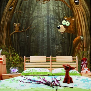 3D Forest Cartoon Animal R11228 Verwijderbaar Behang Zelfklevend Behang Extra Grote Peel &Stick Wallpaper Wallpaper Mural AJ WALLPAPERS