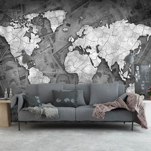 3D Dinheiro E Mapa Do Mundo L913 Papel De Parede Removível Papel De Parede Autoadesivo Extra Grande Peel & Stick Papel De Parede Mural AJ PAPÉIS DE PAREDE