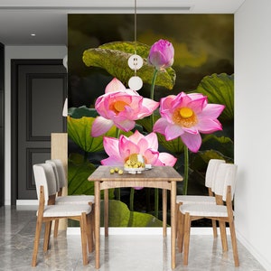 3D Pink Lotus L1448 Papel pintado removible Papel pintado autoadhesivo Extra grande Peel & Stick Wallpaper Mural AJ WALLPAPERS