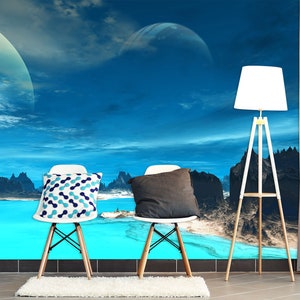 3D Planet Blau Meer R1063 abnehmbare Tapete selbstklebende Tapete extra groß Peel & Stick Tapete Tapete Wandbild AJ WALLPAPERS