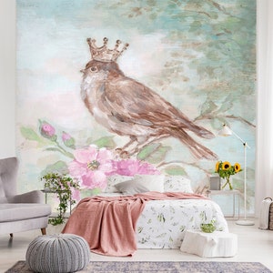 3D Krone Süßes Vogel Tier A4174 abnehmbare Tapete selbstklebende Tapete große Schale & Klebetapete Tapete Wandbild Debi Coules