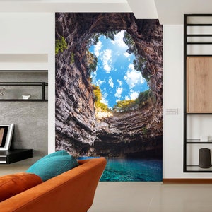 3D Cave Blue Water R5011 Fondo de pantalla extraíble Fondo de pantalla autoadhesivo Papel tapiz Extra grande Peel & Stick Wallpaper Wallpaper Mural AJ WALLPAPERS