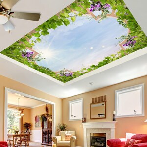3D Kleine Lila Blumen CA3219 Deckentapete abnehmbare selbstklebende Tapete große Schale & Klebetapete Tapete Wandbild