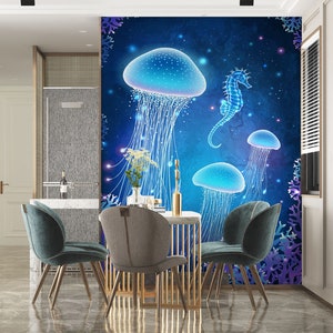 3D Tier Blau Qualle L1379 Abnehmbare Tapete selbstklebende Tapete Extra große Peel & Stick Wallpaper Tapete Wandbild AJ HINTERGRUNDBILDER