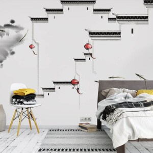 3D Rode Lantaarn R1445 Verwijderbaar Behang Zelfklevend Behang Extra Grote Peel &Stick Wallpaper Wallpaper Mural AJ WALLPAPERS