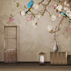 3D Chinese Style Flower N415 Fonds d'écran amovible Auto-adhésif Fonds d'écran Extra Large Peel - Stick Wallpaper Wallpaper Mural AJ WALLPAPER AJ WALLPAPER
