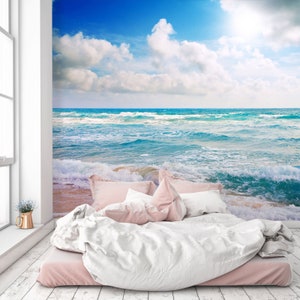 3D Strand mit Himmel L108 Abnehmbare Tapete selbstklebende Tapete Extra große Peel & Stick Wallpaper Tapete Wandbild AJ HINTERGRUNDBILDER