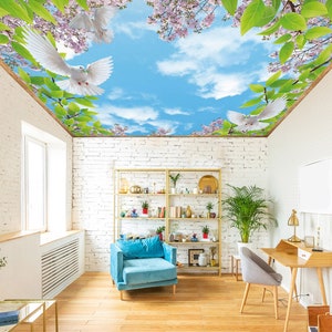3D Palomas excitadas CA1092 Papel tapiz de techo Papel pintado autoadhesivo extraíble Papel tapiz grande pelado y pegado Papel tapiz Mural AJ FONDOS DE PANTALLA