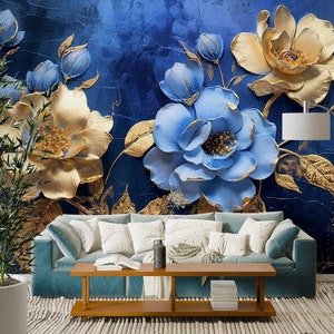 3D Edle Blaue Blumen L1775 Ablösbare Tapete selbstklebende Tapete Extra große Peel & Stick Wallpaper Tapete Wandbild AJ HINTERGRUNDBILDER