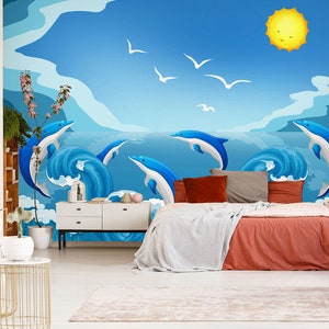3D Animal Dolphin L1492 Papel pintado removible Papel pintado autoadhesivo Extra grande Peel & Stick Wallpaper Mural AJ WALLPAPERS