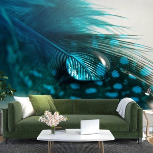3D Feder Tautropfen L2721 Entfernbare Tapete Selbstklebende Tapete Extra Großes Wandbild zum Abziehen und Aufkleben AJ WALLPAPERS