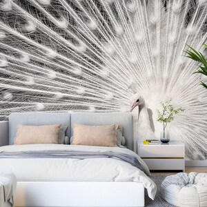 3D Tier Weißer Pfau L2718 Abnehmbare Tapete Selbstklebende Tapete Extra Großes Wandbild zum Schälen & Aufkleben AJ WALLPAPERS
