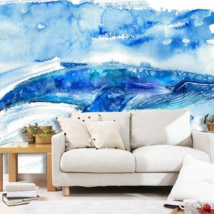 3D Aquarel Walvis R4669 Verwijderbaar Behang Zelfklevend Behang Extra Grote Peel &Stick Wallpaper Wallpaper Mural AJ WALLPAPERS
