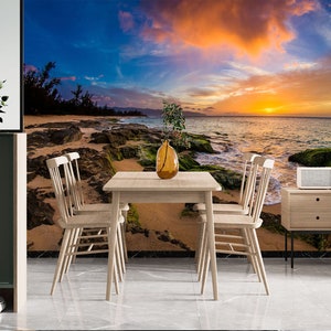 3D Seaside Sunset L1197 Papel de parede removível Papel de parede autoadesivo Extra grande Peel & Stick Papel de parede Mural AJ PAPÉIS DE PAREDE