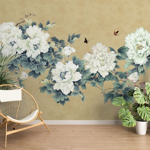 3D Flores de peonía blanca L1506 Papel pintado removible Papel pintado autoadhesivo Papel pintado extra grande Peel & Stick Papel pintado Mural AJ WALLPAPERS