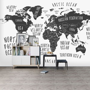 3d preto mapa do mundo registro l1011 papel de parede removível auto adesivo extra grande casca & vara papel de parede mural aj papéis de parede