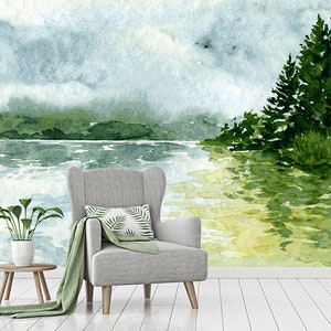 3D Aquarell Grün Natur R4078 abnehmbare Tapete selbstklebend Tapete Peel & Stick Tapete Tapete Wandbild AJ WALLPAPERS