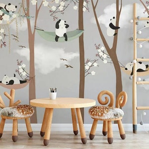 3D Cartoon Panda MMM336 abnehmbare Tapete selbst klebende Tapete Extra große Peel & Stick Wallpaper Wallpaper Wandbild AJ WALLPAPERS
