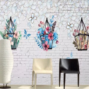 3D bloempot N402 verwisselbare wallpaper zelf klevende wallpaper extra grote Peel & stick Wallpaper Wallpaper muurschildering AJ WALLPAPERS