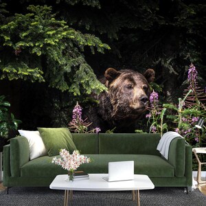 3D Animal Bear Flowers L2782 Papel pintado removible Papel pintado autoadhesivo Extra grande Peel & Stick Wallpaper Mural AJ WALLPAPERS