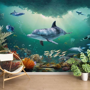 3D Tier Blauer Fisch L1966 Abnehmbare Tapete selbstklebende Tapete Extra große Peel & Stick Wallpaper Tapete Wandbild AJ HINTERGRUNDBILDER