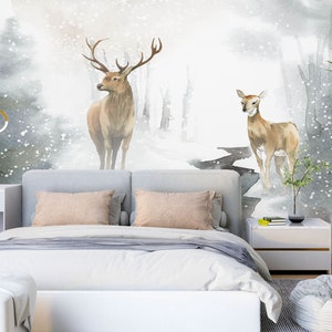 3D Tier Winter Hirsch L1273 Abnehmbare Tapete selbstklebende Tapete Extra große Peel & Stick Wallpaper Wallpaper Wandbild AJ HINTERGRUNDBILDER