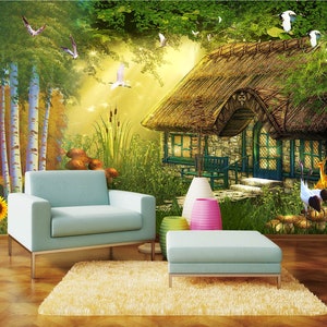 3D Wald warme Kabine R4783 abnehmbare Tapete selbstklebend Tapete extra groß Peel & Stick Tapete Tapete Wandbild AJ WALLPAPERS