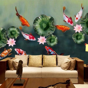 3D Style chinois Goldfish N242 Fonds peint amovible Auto-adhésif Fonds d'écran Extra Large Peel - Stick Wallpaper Wallpaper Mural AJ WALLPAPER AJ WALLPAPER