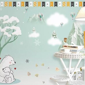 3D Cartoon Eisbär F17 abnehmbare Tapete selbstklebende Tapete Extra große Peel & Stick Wallpaper Wallpaper Wandbild AJ WALLPAPERS