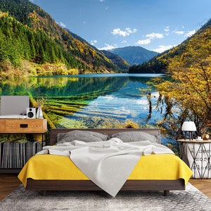 3D Cool Blue Lake L1664 Abnehmbare Tapete selbstklebende Tapete Extra große Peel & Stick Wallpaper Wallpaper Wandbild AJ HINTERGRUNDBILDER